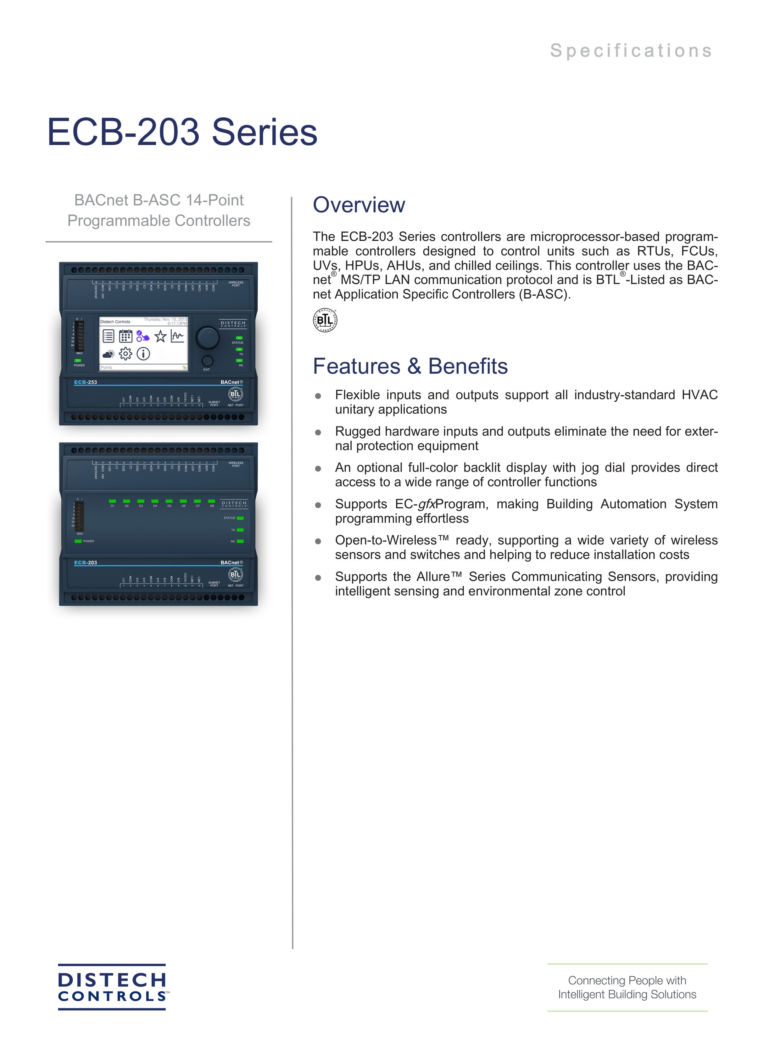 Cdib Example Distech CDIB-253X-00 CDIB series programmable controller with Bacnet M ...