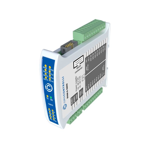 SFAR-S-16DO Industrial I/O module with Modbus RTU/ASCII communication - 16 Digital Outputs, PNP type. Power supply 12-24 V DC