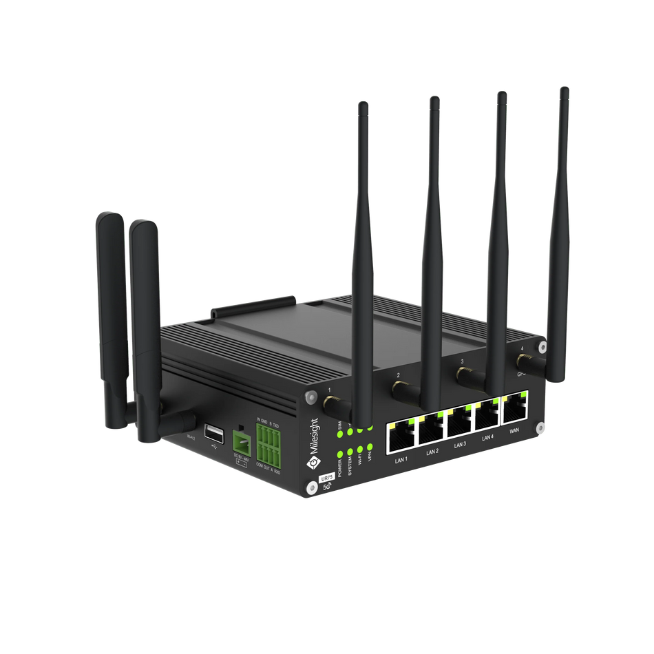 Milesight UR75 5G Industrial Router, dual SIM, Wi?Fi options for high-bandwidth industrial networking deployments.