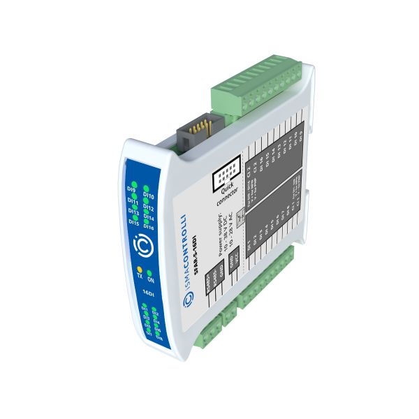 SFAR-S-16DI Industrial I/O module with Modbus RTU/ASCII communication - 16 Digital Inputs,  PNP or NPN type. Power supply 12-24 V DC
