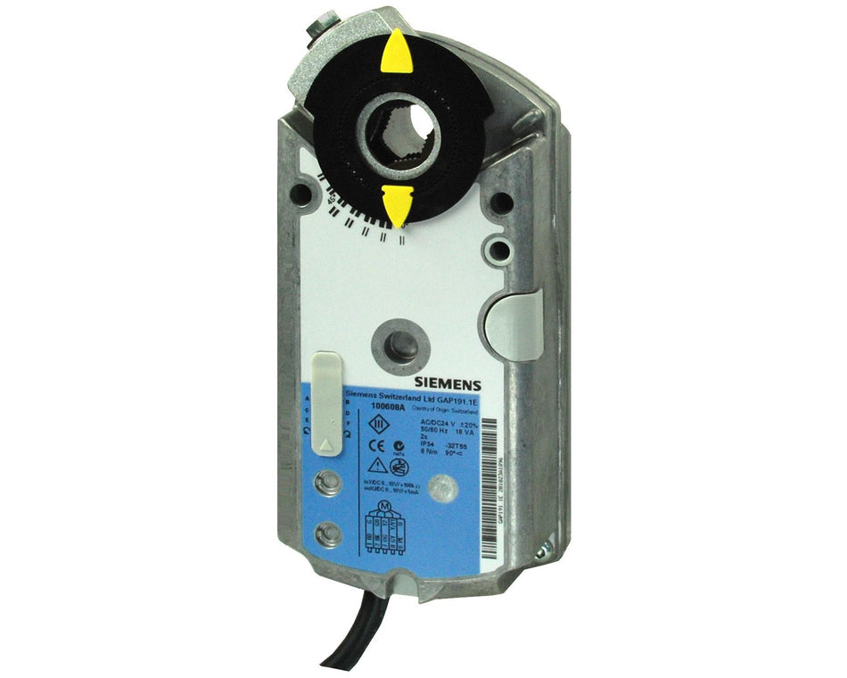 Siemens GAP196.1E Damper Actuator, Fast Running 2 sec, Rotary, 6Nm, AC/DC 24V, 2-Pos, Dual Aux. Switches