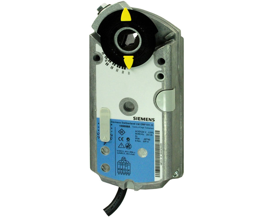 Siemens GNP196.1E Damper Actuator, Fast Running 2 sec, Rotary, 6Nm, AC/DC 24V, 2-Pos, Electronic Fail-safe Function, Dual Aux. Switches