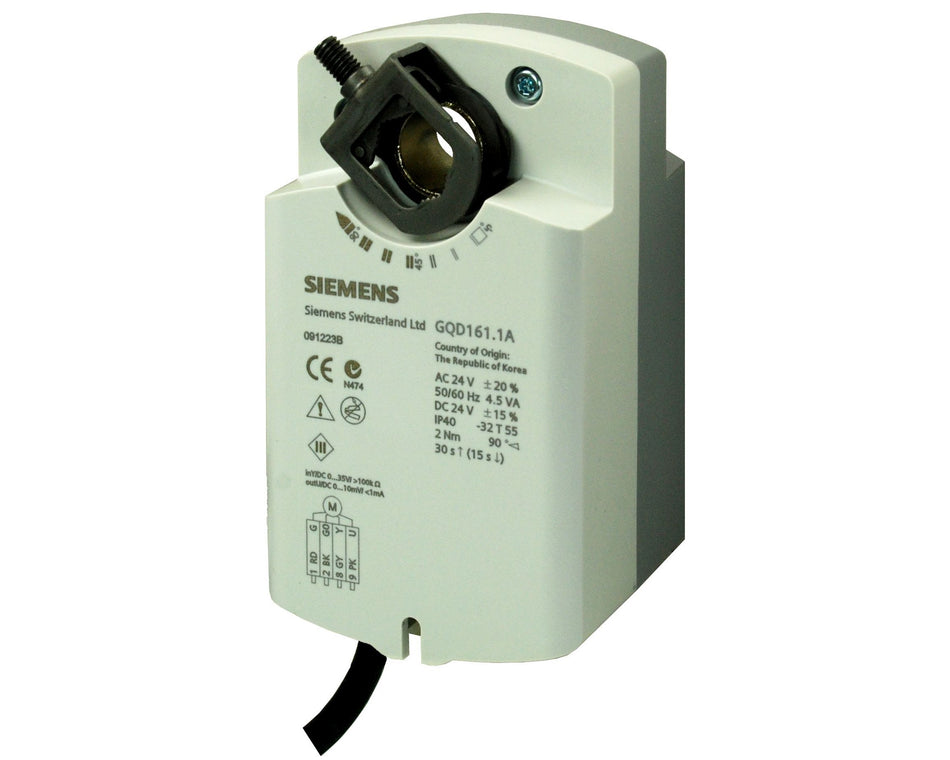 Siemens GQD161.1A Damper Actuator, Rotary, 2Nm, AC/DC 24V, 0…10V, SR