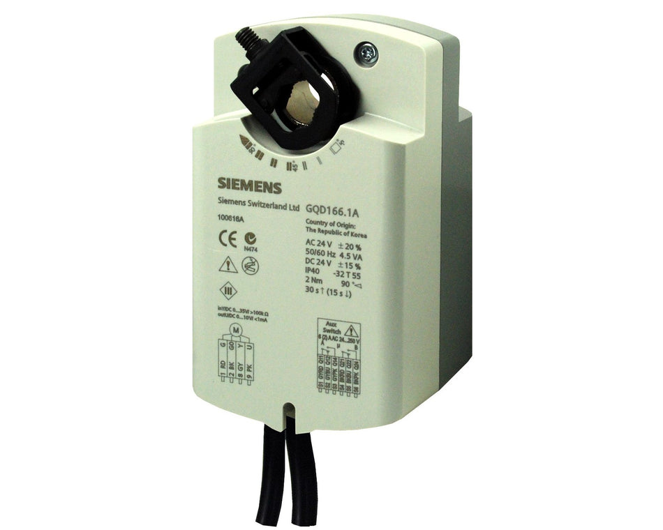 Siemens GQD326.1A Damper Actuator, Rotary, 2Nm, AC 230V, 2-Pos, SR, Dual Aux. Switches