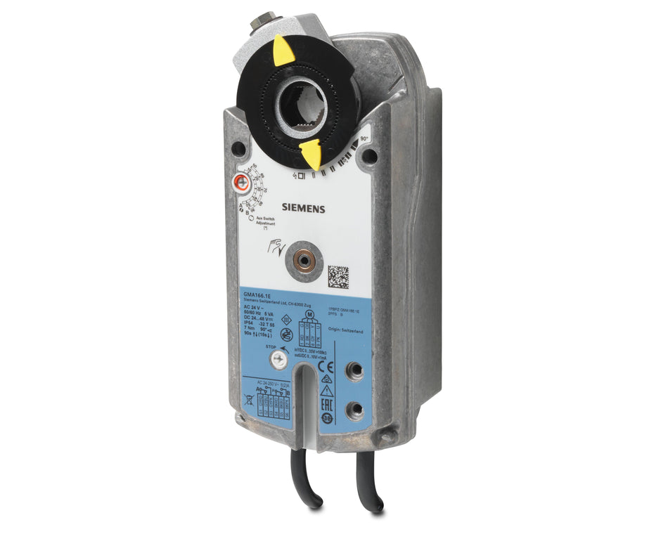 Siemens GMA166.1E Damper Actuator, Rotary, 7Nm, AC/DC 24V, 0…10V, SR, Dual Aux. Switches