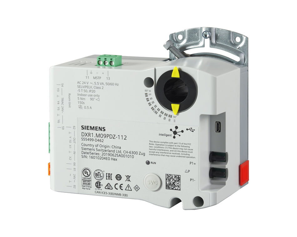 Siemens DXR1.M09PDZ-112 Compact, configurable room automation station and actuator combination, BACnet/MSTP, 24 V, 2 UI, 1 AO, 4 triac, pressure sensor, VAV044 (S55499-D462)