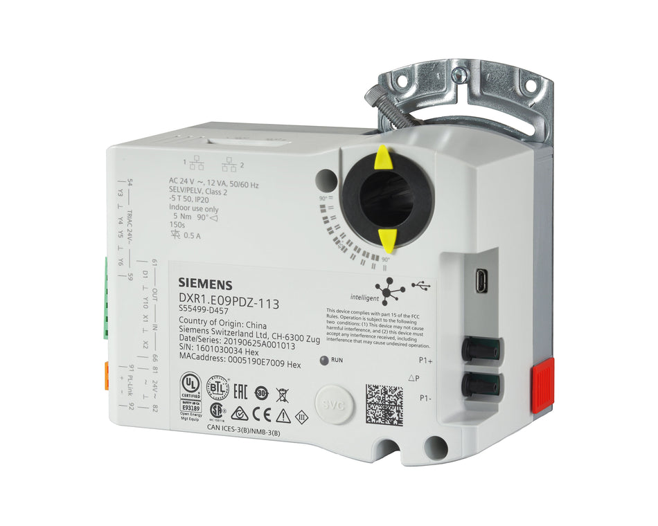 Siemens DXR1.E09PDZ-113 Compact, configurable room automation station and actuator combination, BACnet/IP, 24 V, 2 UI, 1 AO, 4 triac, pressure sensor, FPB052 (S55499-D457)