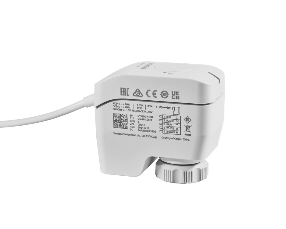 Siemens SSA151.05HF "Valve Actuator, 100N, 6.5mm Stroke, AC/DC 24V , DC 4..20mA, Feedback, Manual Operation, NSR (S55180-A110) -  PREMIUM"