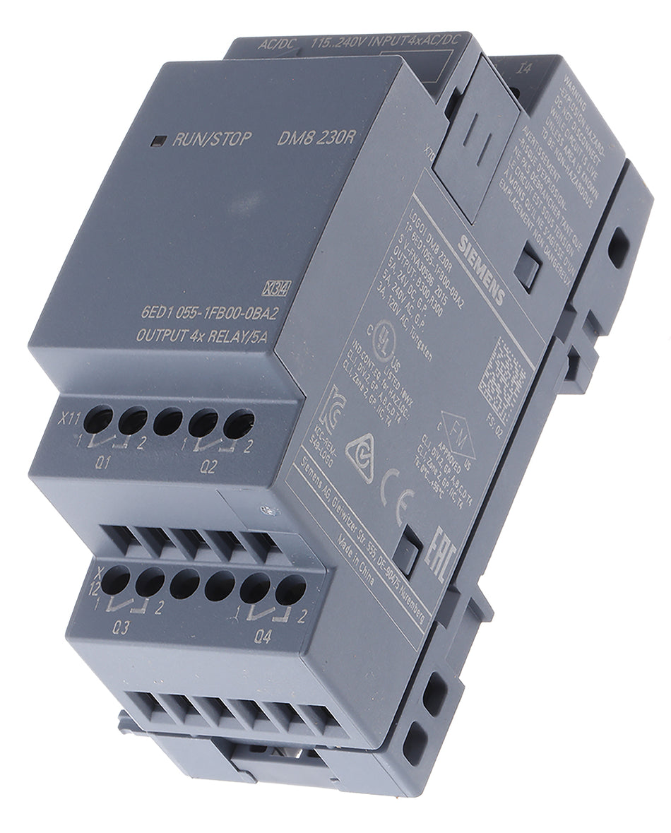 Siemens 6ED1055-1FB00-0BA2 LOGO! DM8 230R, Expansion Module, AC 230V, 4 DI, 4 Relay - (Series 8 - with ethernet)
