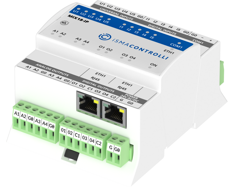 iSMA-B-MIX18-IP Mix Input Output module with RS-485 and IP connectivity