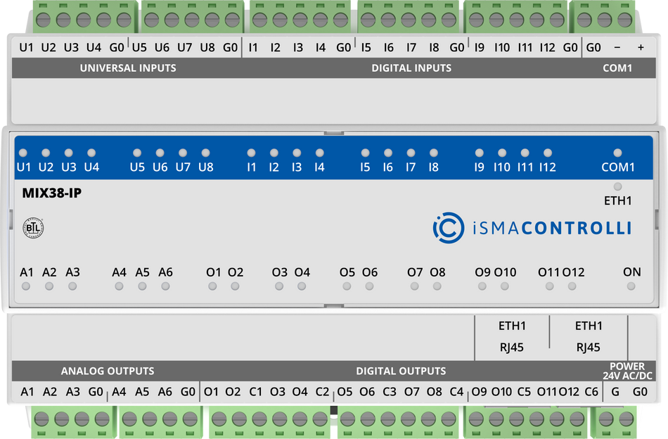 iSMA-B-MIX38-IP Mix Input Output module with RS-485 and IP connectivity