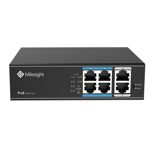 Milesight MS-S0204-EL 4-Port PoE Ethernet Switch, unmanaged, 10/100Mbps, supports IEEE 802.3af/at for IP devices.