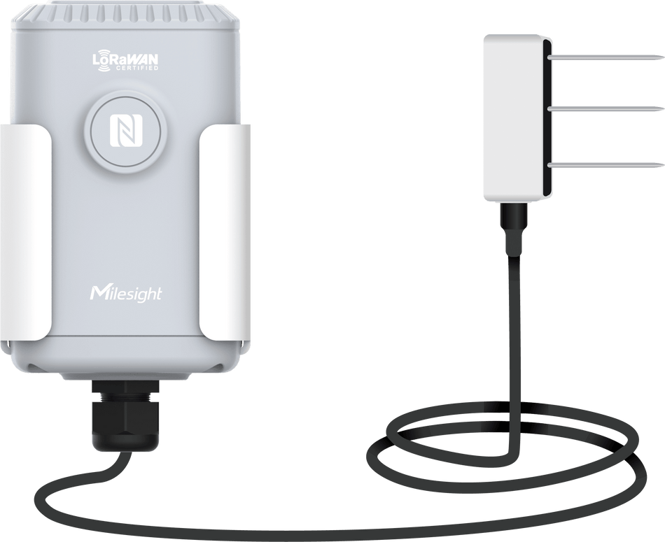 Milesight EM500-SMTC Soil Moisture/Temp/EC Sensor, LoRaWAN AU915, agriculture and landscaping monitoring; probe per PN.
