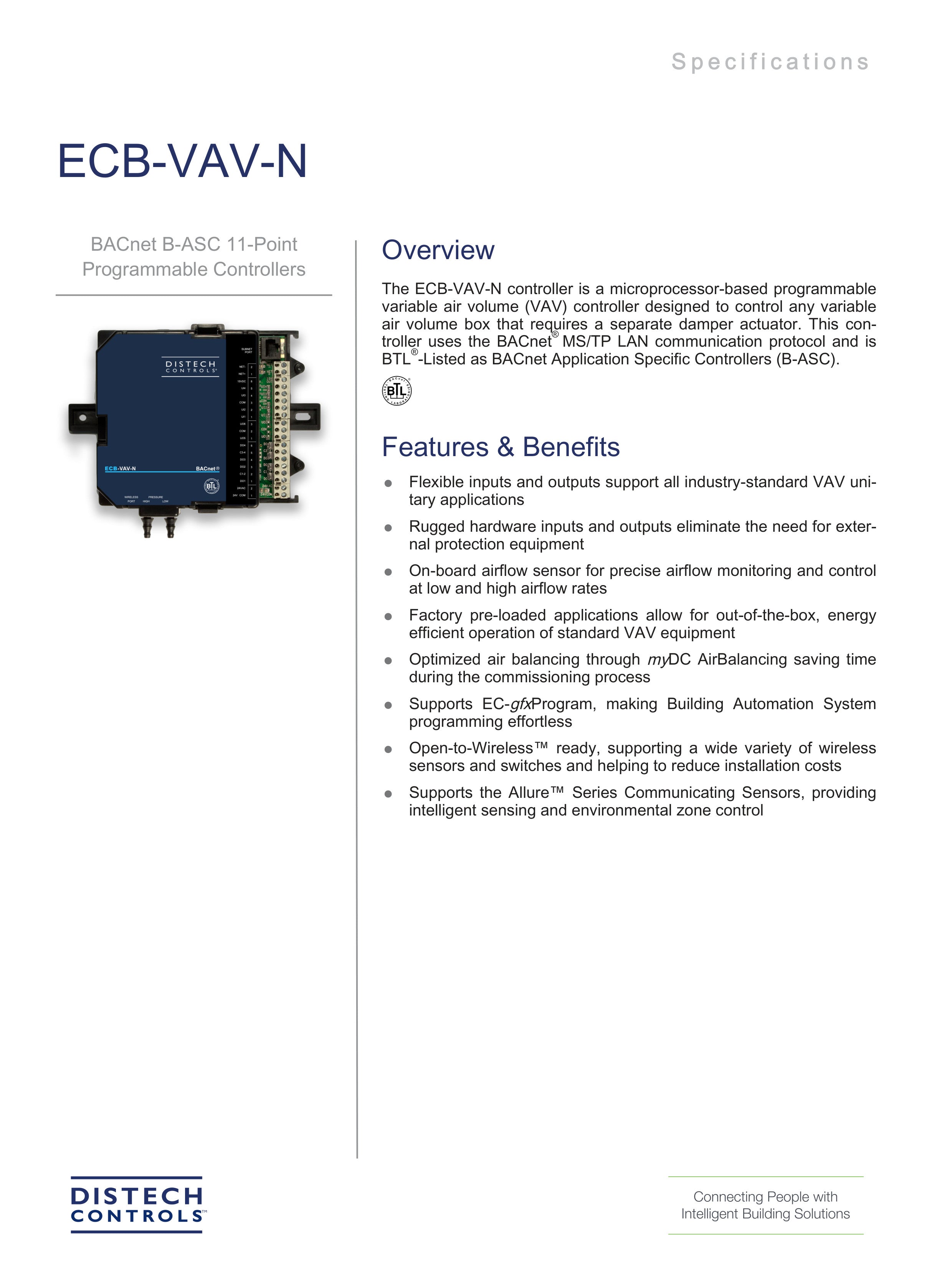 Distech CDIB-VANX-01 CDIB series programmable VAV controller for separ ...