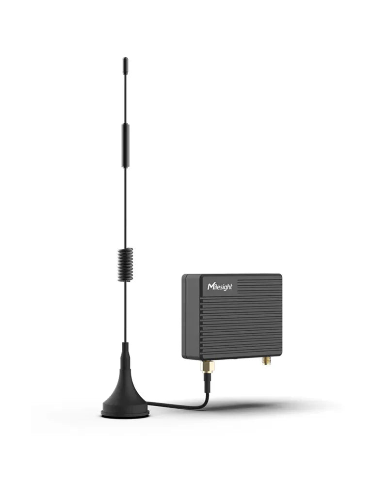 Milesight UR41 Industrial Cellular Router, compact design with multiple I/O and Ethernet interfaces for remote monitoring and control.