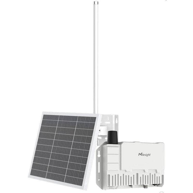 Milesight SG50 Solar LoRaWAN Gateway, AU915, IP67 ultra-low power 8?channel gateway with built-in battery and 45W kit.