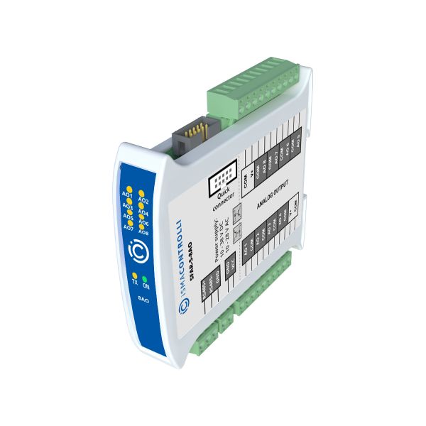 SFAR-S-8AO Industrial I/O module with Modbus RTU/ASCII communication - 8 Analog Outputs. Power supply 12-24 V DC