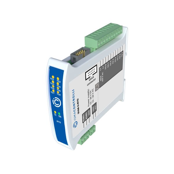 SFAR-S-8TO Industrial I/O module with Modbus RTU/ASCII communication - 8 Triac Outputs (500 mA @ 24 V AC, 500 mA @ 230 V AC). Power supply 12-24 V DC