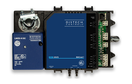 Distech CDIB series programmable VAV controller with integrated actuator, Bacnet MS/TP, pressure transducer and onboard I/O